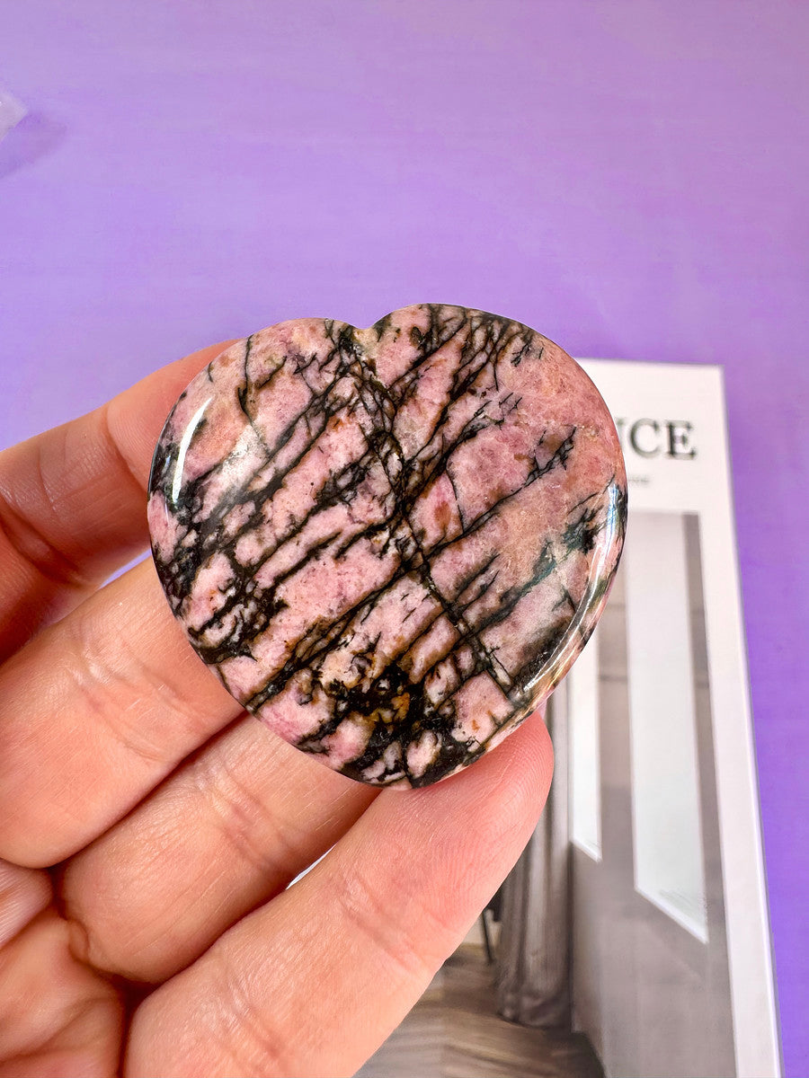 Rhodonite Heart Worry Stone for Emotional Healing