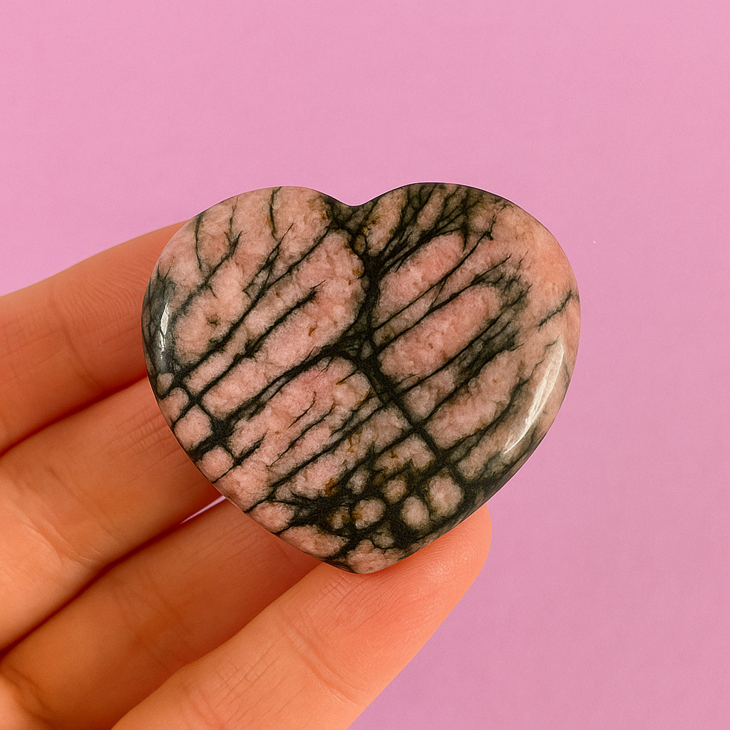 Rhodonite Heart Worry Stone for Emotional Healing